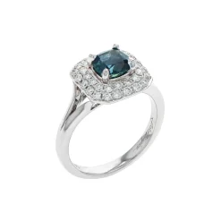 14K White Gold Cushion Montana Sapphire and Diamond Ring