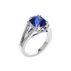14K White Gold Cushion Sapphire and Diamond Ring