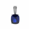 14K White Gold Cushion Sapphire Pendant with Diamond Bail
