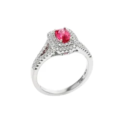 14K White Gold Cushion Spinel and Diamond Halo Ring