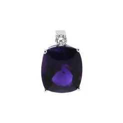 14K White Gold Cushion-Cut Amethyst and Diamond Pendant