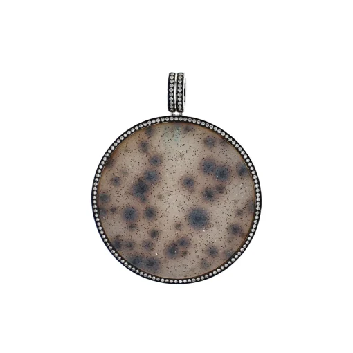 14K White Gold Dendritic Drusy and Diamond Pendant