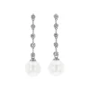 18K White Gold Diamond Bezel and Pearl Dangle Earrings