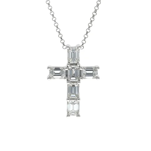 18K White Gold Diamond Cross Necklace