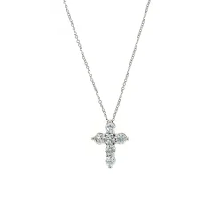 14K White Gold Diamond Cross Pendant and Chain