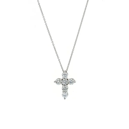 14K White Gold Diamond Cross Pendant and Chain