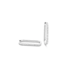 14K White Gold Diamond Elongated Oval Hoop Earrings