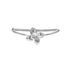 14K White Gold Diamond Flower Bangle Bracelet