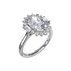 14K White Gold Diamond Halo Engagement Ring Mounting