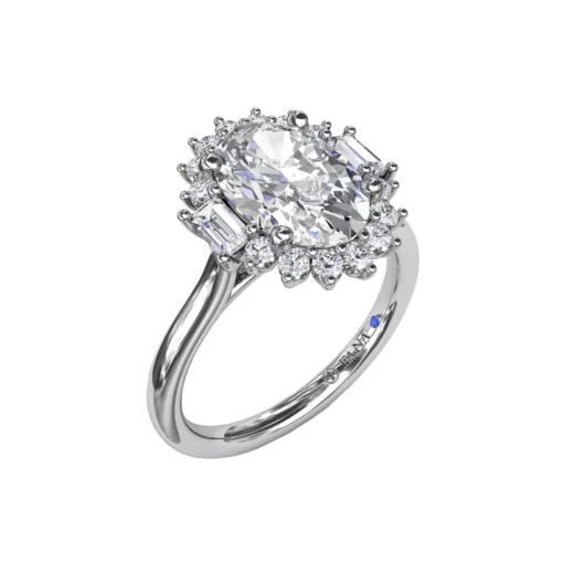 14K White Gold Diamond Halo Engagement Ring Mounting
