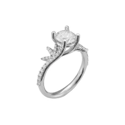 14K White Gold Diamond Leaf Design Engagement Ring Semi-Mounting