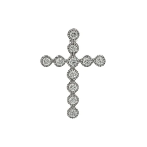 14K White Gold Diamond Milgrain Cross Pendant