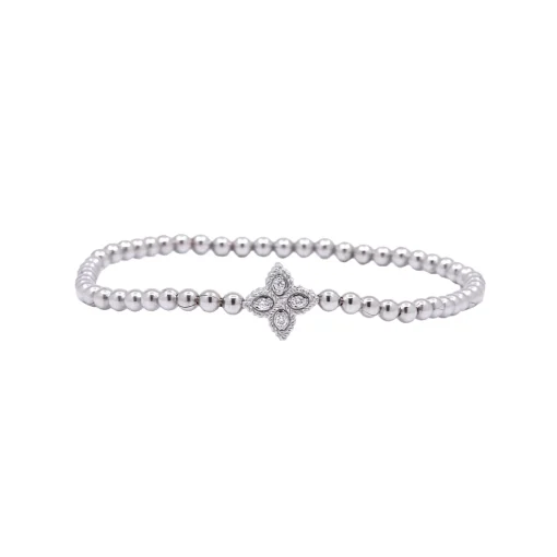 18K White Gold Diamond Princess Flower Bracelet