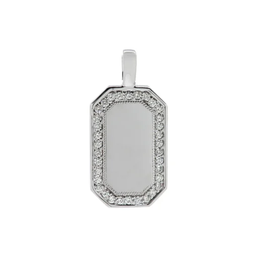 18K White Gold Diamond Rectangular Disk Pendant
