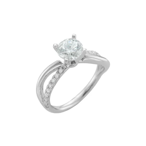 14K White Gold Diamond Split Engagement Ring Semi-Mounting