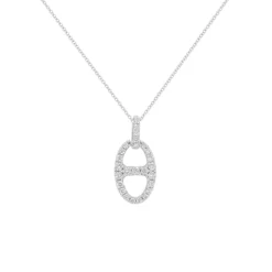 14K White Gold Diamond Tab Pendant with Chain