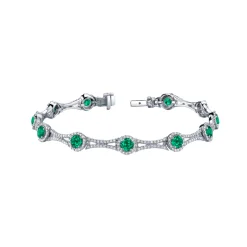 14K White Gold Emerald and Diamond Bracelet