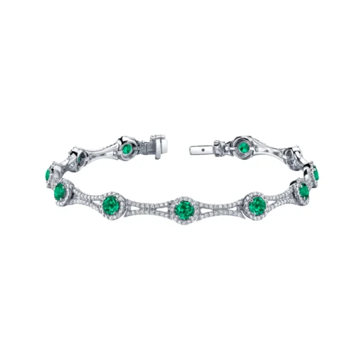 14K White Gold Emerald and Diamond Bracelet