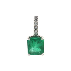 14K White Gold Emerald Pendant with Diamond Bail