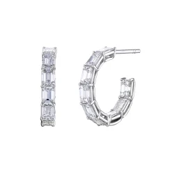 18K White Gold Emerald-Cut Diamond Hoop Earrings
