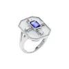 14K White Gold Emerald-Cut Tanzanite and Diamond Ring