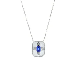 14K White Gold Emerald-Cut Tanzanite and Diamond Necklace