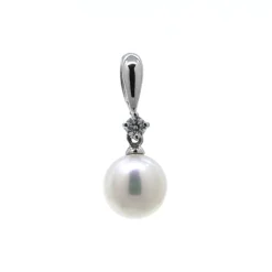 14K White Gold Freshwater Pearl and Diamond Pendant