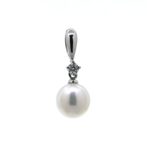 14K White Gold Freshwater Pearl and Diamond Pendant