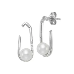 18K White Gold Freshwater Pearl and Diamond Earrings