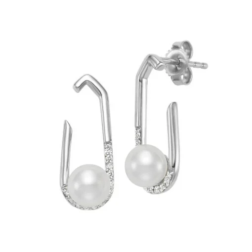 18K White Gold Freshwater Pearl and Diamond Earrings