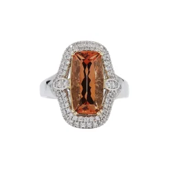 14K White Gold Golden Topaz and Diamond Ring