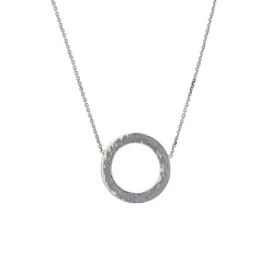 14K White Gold Hammered Circle Necklace