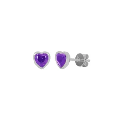 14K White Gold Heart Amethyst Stud Earrings