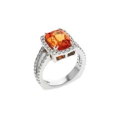 14K White Gold Imperial Topaz and Diamond Halo Ring