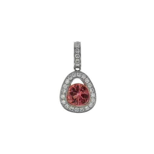 14K White Gold Imperial Topaz and Diamond Halo Pendant