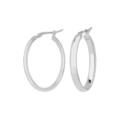 14K White Gold Medium Oval Half Round Hoop Earrings