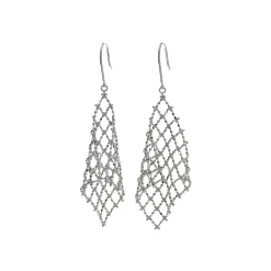 18K White Gold Mesh Sparkle Dangle Earrings