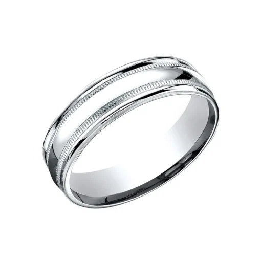 14K White Gold 6.5mm Satin and Polished Finish Wedding Band