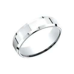 14K White Gold 6.5mm Wide Polished Finish Beveled Wedding Band