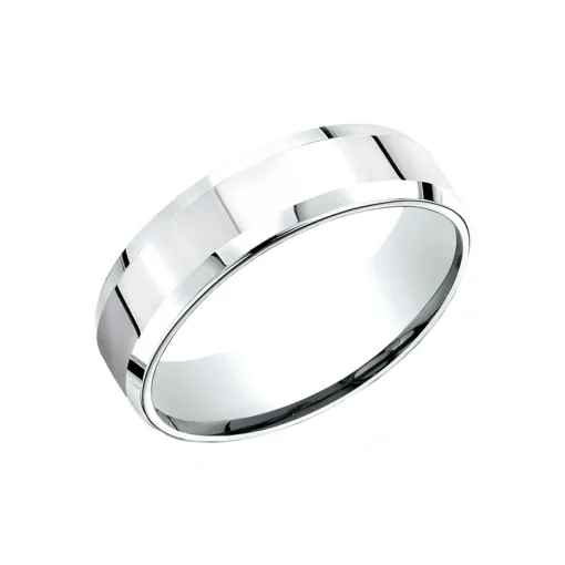 14K White Gold 6.5mm Wide Polished Finish Beveled Wedding Band