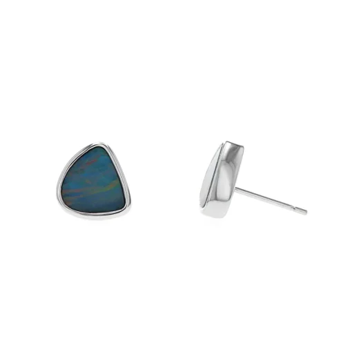 14K White Gold Opal Doublet Stud Earrings