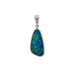 14K White Gold Opal Doublet Pendant