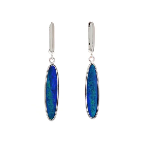 14K White Gold Opal Doublet Dangle Earrings