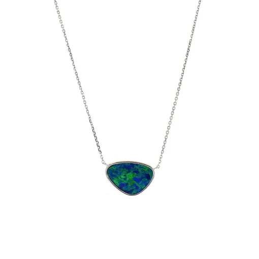 14K White Gold Opal Doublet Necklace