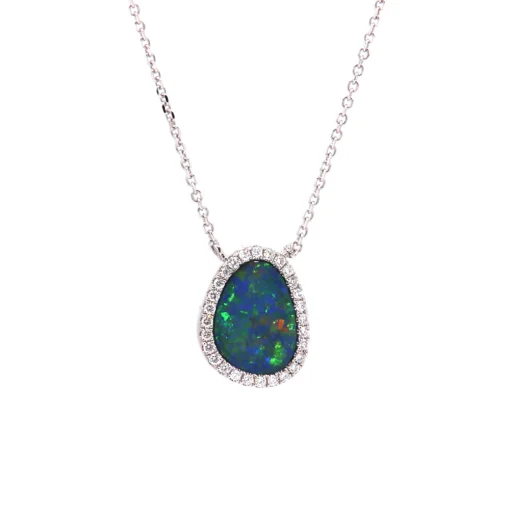 14K White Gold Opal Doublet and Diamond Necklace