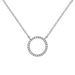 14K White Gold Open Circle Diamond Necklace