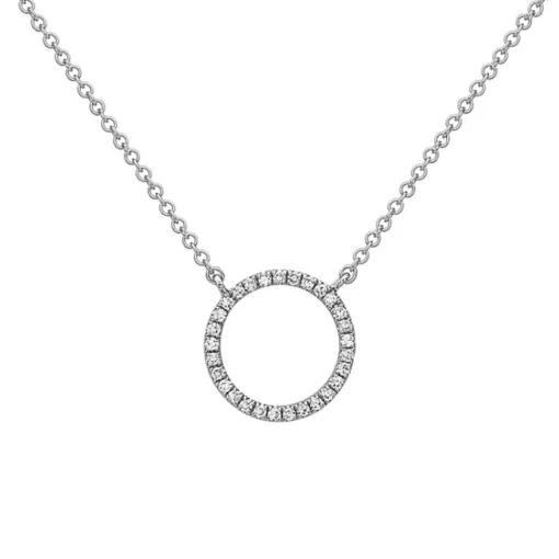 14K White Gold Open Circle Diamond Necklace