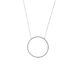 14K White Gold Open Circle Diamond Necklace