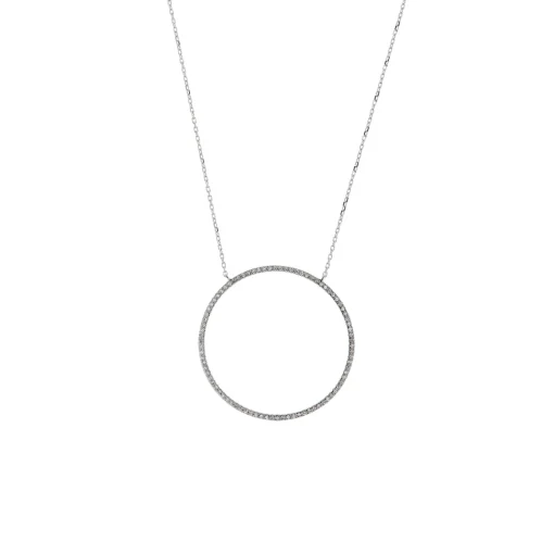 14K White Gold Open Circle Diamond Necklace