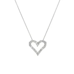 14K White Gold Open Heart Diamond Pendant with Chain